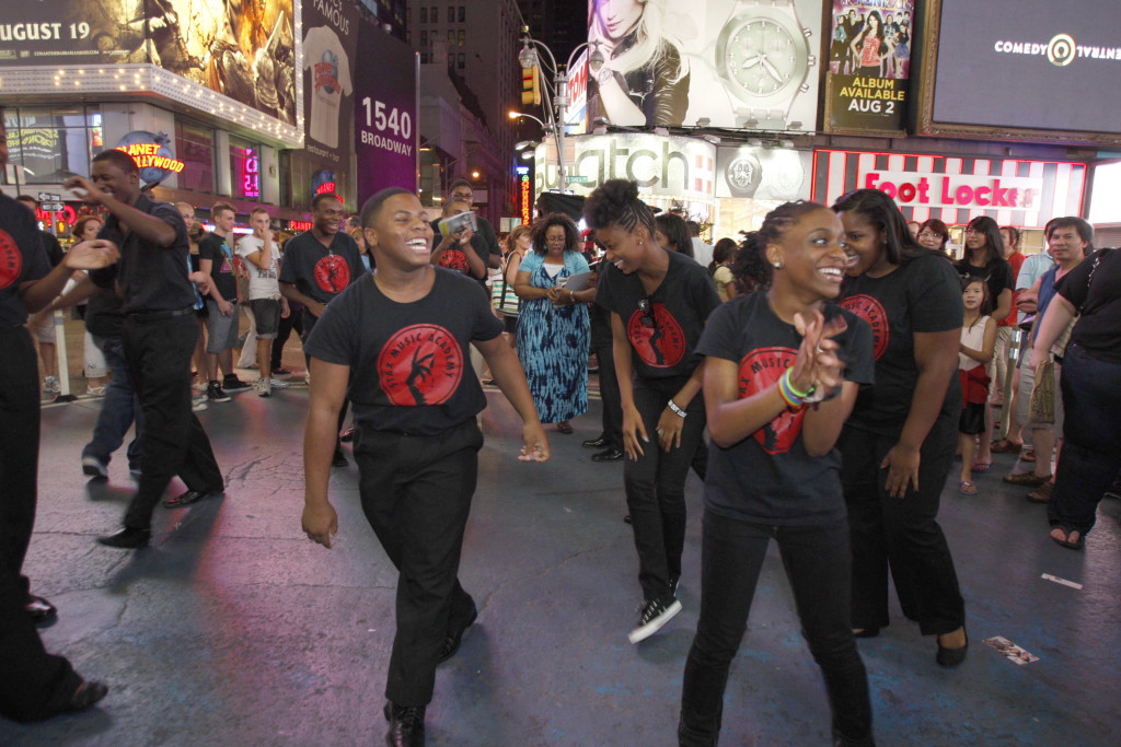 On a 2011 Summer Soul Tour to perform at New York City's Lincoln Center, Stax Music Academy Students perform an impromptu number on Broadway, after performing backstage at the famed Shubert Theatre for the cast MEMPHIS, the Tony Award-winning musical. 
