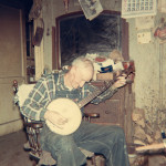 Banjo player Uncle Pete Pilkington, of Shelbyville, who also carved mouth-bows and bull-roarers, was the first folk artist documented by Roby Cogswell while he was in high school.  Photo by Robert Cogswell, c. 1966.  