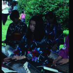 Koto ensemble from the Tennessee Meiji Gakuin School, of Sweetwater, at the International Jubilee Festival in Knoxville.  Photo by Robert Cogswell, 1996.