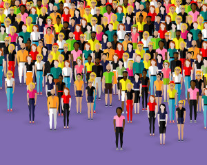 vector flat illustration of society members with a crowd of men and women. population. urban lifestyle concept