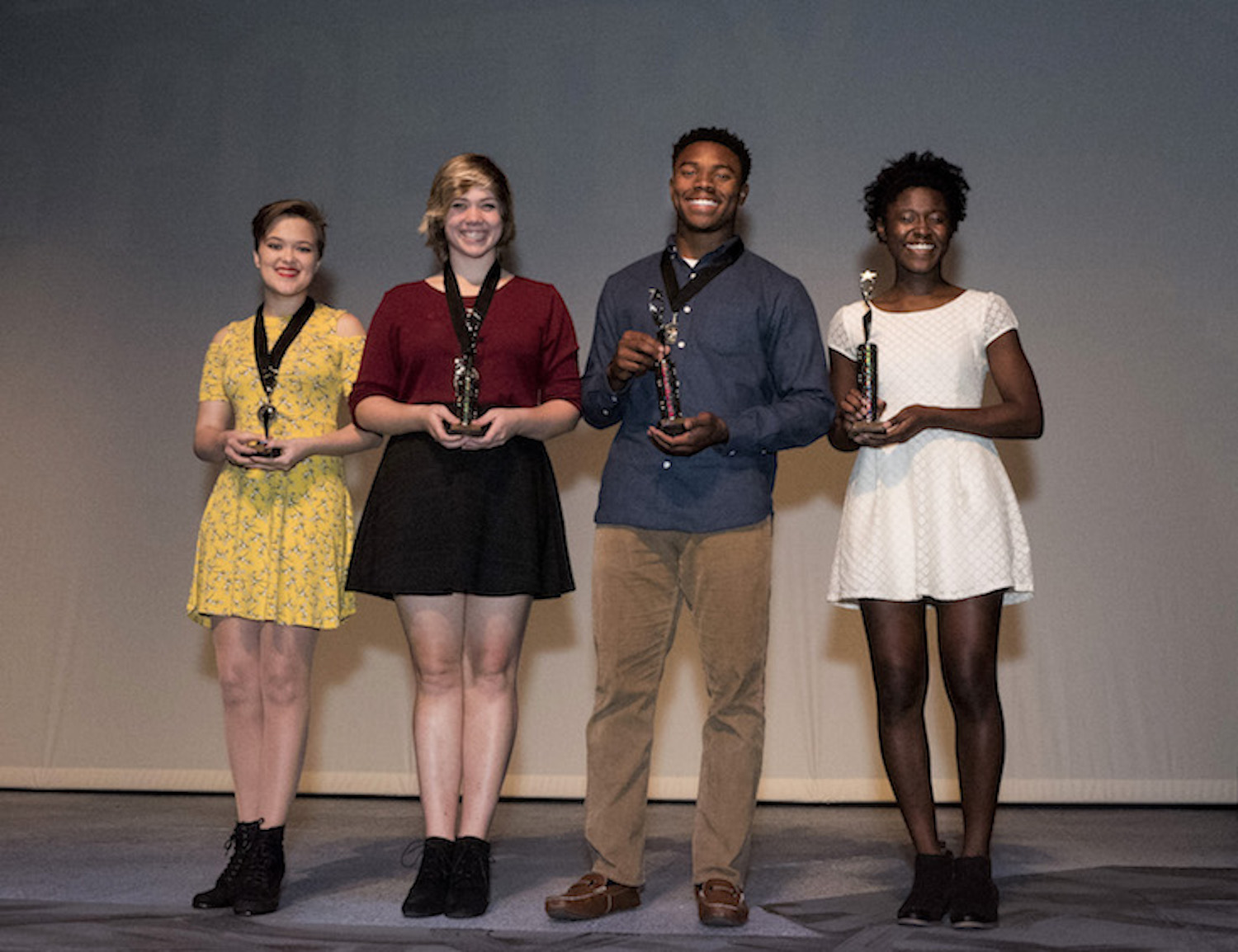 2016 Poetry Out Loud top four finalists: (L to R) Sidney McCarty, Grace Whitten, Marquavious Moore and Alexia Buckner.