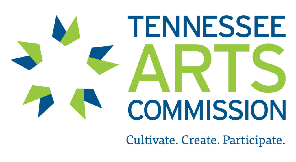Tennessee Arts Commission logo with a blue and green abstract star design on the left and the words Tennessee Arts Commission and Cultivate. Create. Participate. on the right.