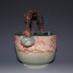 Stoneware and grapevines, wheel thrown and coil, 8 x 7.5 x 5.25 inches, $68