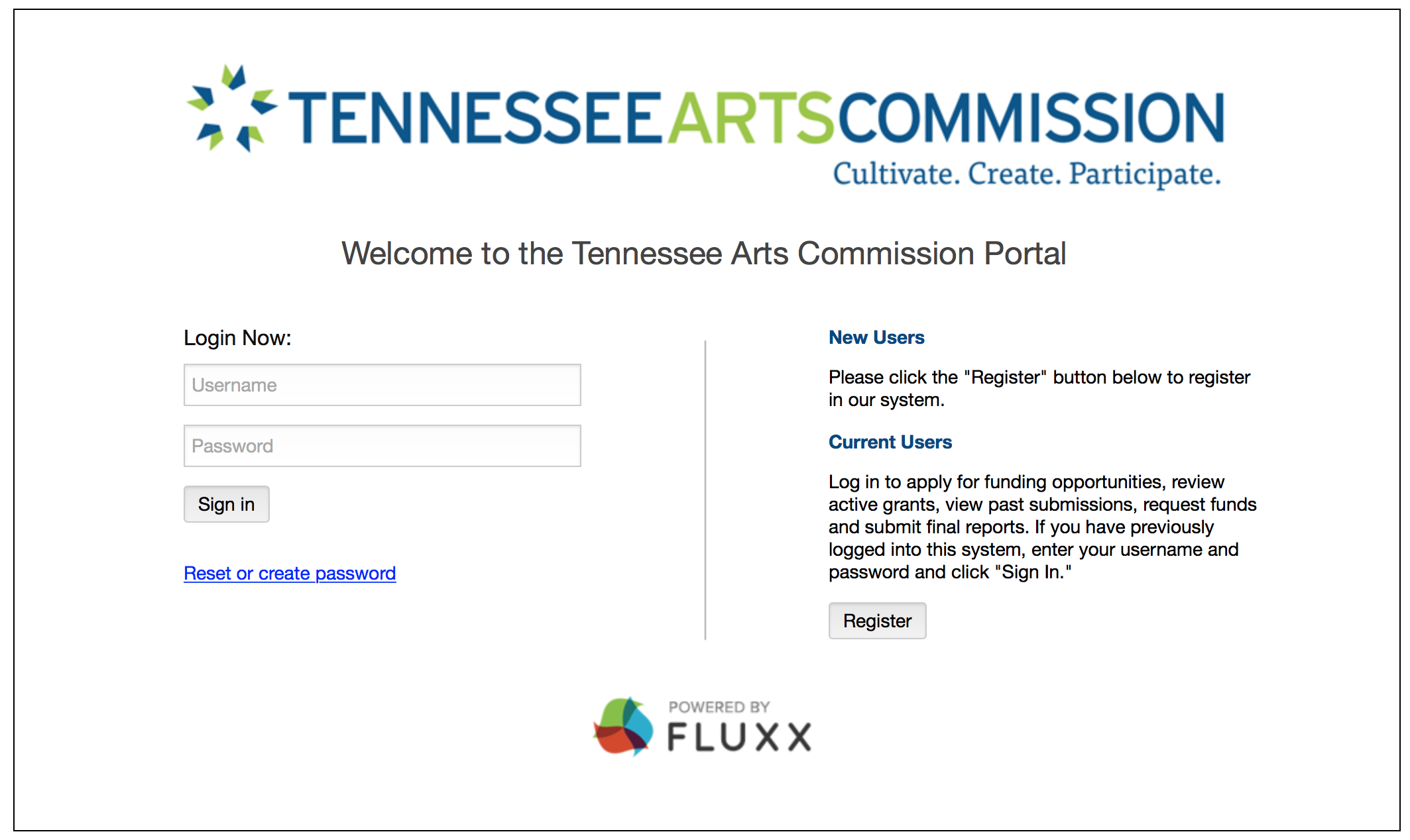 TN Arts Commission new online grant system home page