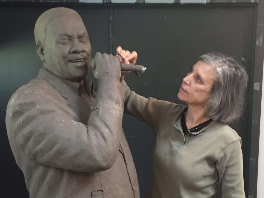 Andrea Lugar working on the stature of Bobby "Blue" Bland