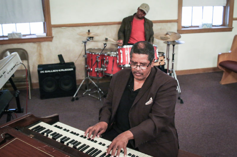 Willie Artison, gospel musician, and Kenneth Artison, apprentice, practicing at Ellis Grove Baptist Church, in Memphis, in May 2018.