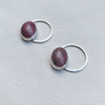 Rhodonite Circle Earrings 
Sterling Silver, rhodonite, 0.9 inches; cabochons 0.7 x 0.5 inches
