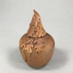 Cherry Lidded Box, Cherry wood, turned, carved and textured, 4 x 6.5 inches
