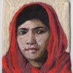 cotton thread on linen, 3 x 3 1/2 inches (Women Activists in Stitches) 