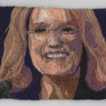 cotton thread on linen, 3 1/4 x 4 1/4 inches  (Women Activists in Stitches) 