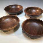 Walnut bowls, top left, 9 x 2.5 inches, top right, 7.5 x 3 inches, bottom left, 7.5 x 2.5 inches, bottom right, 7.5 x 2 inches