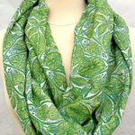 2-color linoleum block print on rayon/bamboo, textile pigment, Infinity scarf