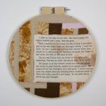 quilted cloth, ribbon, and digital print, 14.5 inches diameter