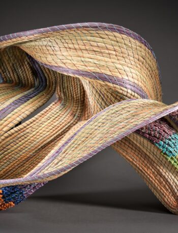 Marty McConnaughey, Flamboyant, 2020, hand-dyed and painted pine needles, waxed Irish linen thread, 15 x 24 x 24 inches