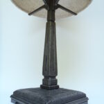 mild steel and handmade paper lamp shade, 8 x 8 x 28 inches