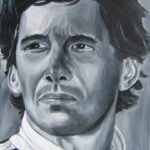 This is a portrait of the late, great three-time Formula 1 World Championship driver Ayrton Senna, who inspired Lewis Hamilton and artist, Joseph Love.