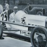 This is the first painting in the Black Speed series. Race Day features Gold and Glory Championship race car driver Charlie Wiggins.