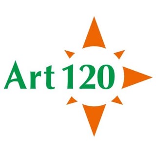 The image shows the text Art 120 in green, next to an orange compass rose graphic with four large and four small triangles forming the points around a white circle.