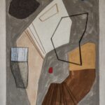 mixed media with earthen pigments, coffee, soil, thread, and hair on canvas, 20 x 16 x 1.5 inches